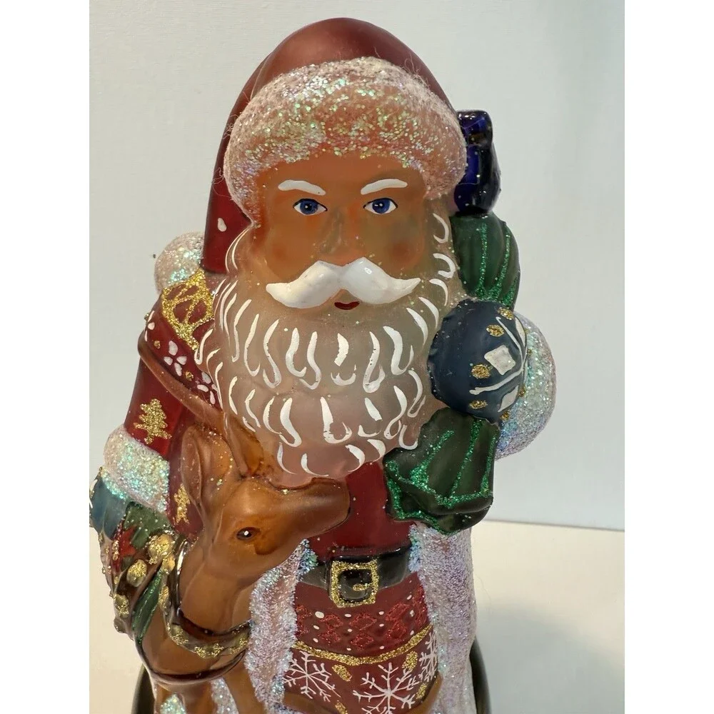 Vtg Merck Santa with Deer Old World Christmas 2007 Nordic Lights Up Glass